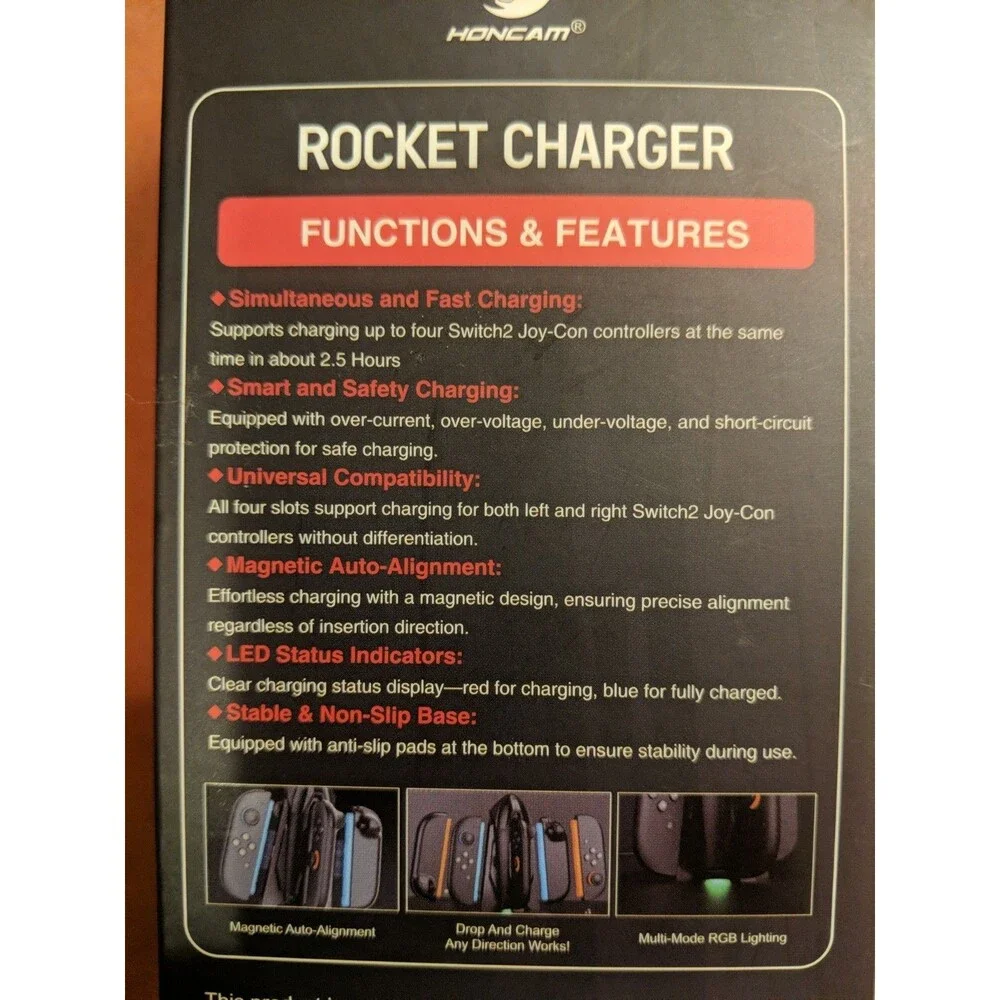 HONCAM Rocket Charger Dock, Nintendo‎ Switch  2, RGB, Four Joy-Con Charging